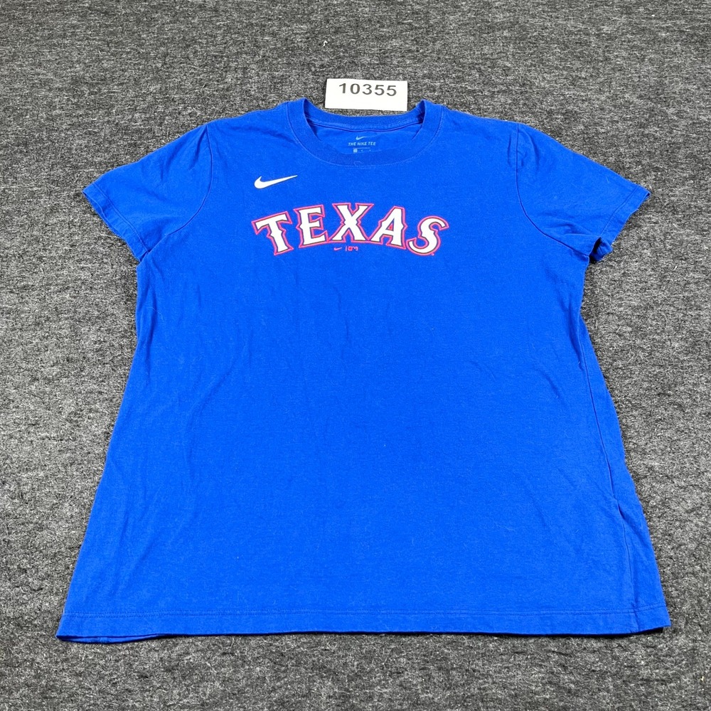 Texas Rangers T Shirt Womens Large Blue Nike Baseball MLB Fan Wear Crew Neck